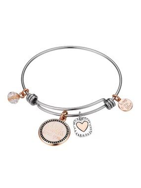 Love This Life Two Tone Heart Charm Bangle Bracelet I Will Always Love You